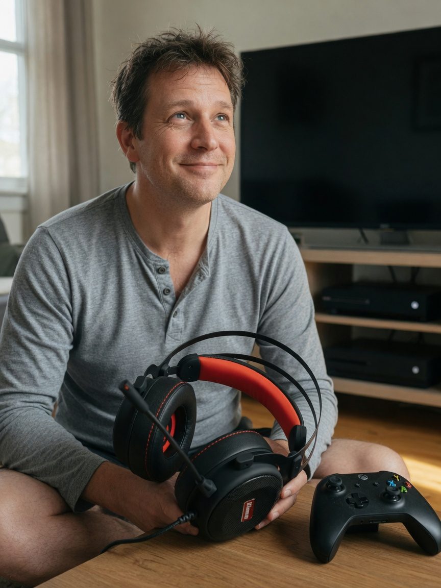 Parent with the HCG1 in his lap and an Xbox controller